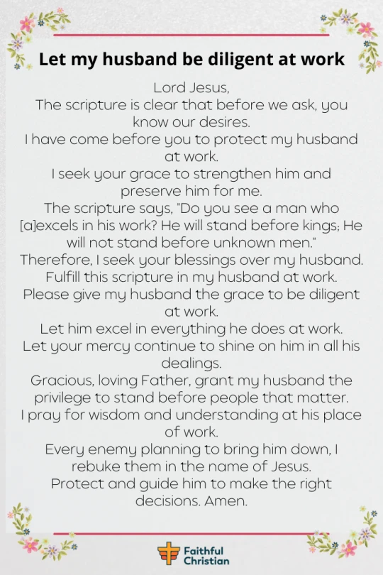 Prayer for my husband at Work, Job and Workplace 