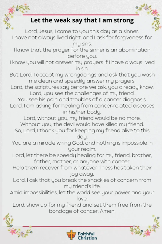 Prayer for healing cancer for friend or family member